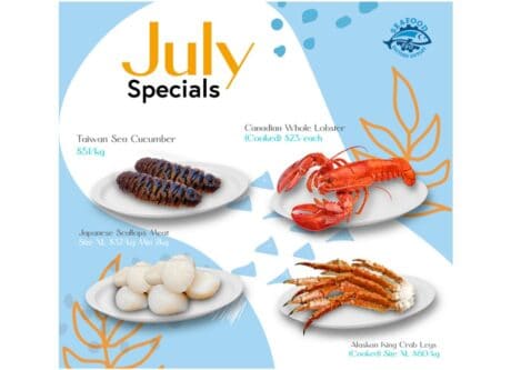 a menu of seafood on plates