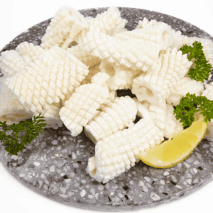 a plate of cut up squid
