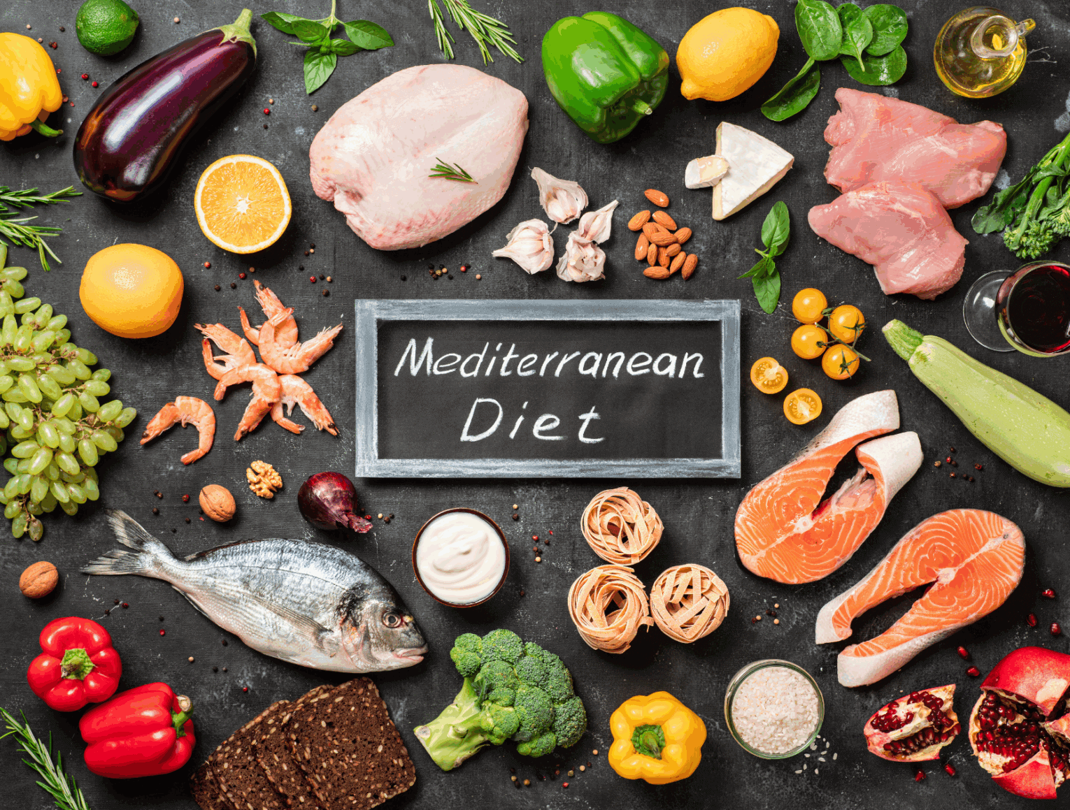 a group of food arranged in a circle