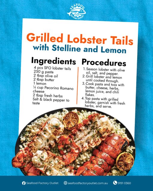 Want to elevate your next dinner? Try these Grilled Lobster Tails with Stelline and Lemon for a meal that is sure to impress. It is simple, flavourful, and easy to put together. Grab your ingredients at Seafood Factory Outlet at 41 Clapham Rd, Regents Park, or order online for a quick pickup today! 

#SeafoodFactoryOutlet #GrilledLobster #EasyDinner #SeafoodLovers #ShopLocal #RegentsPark