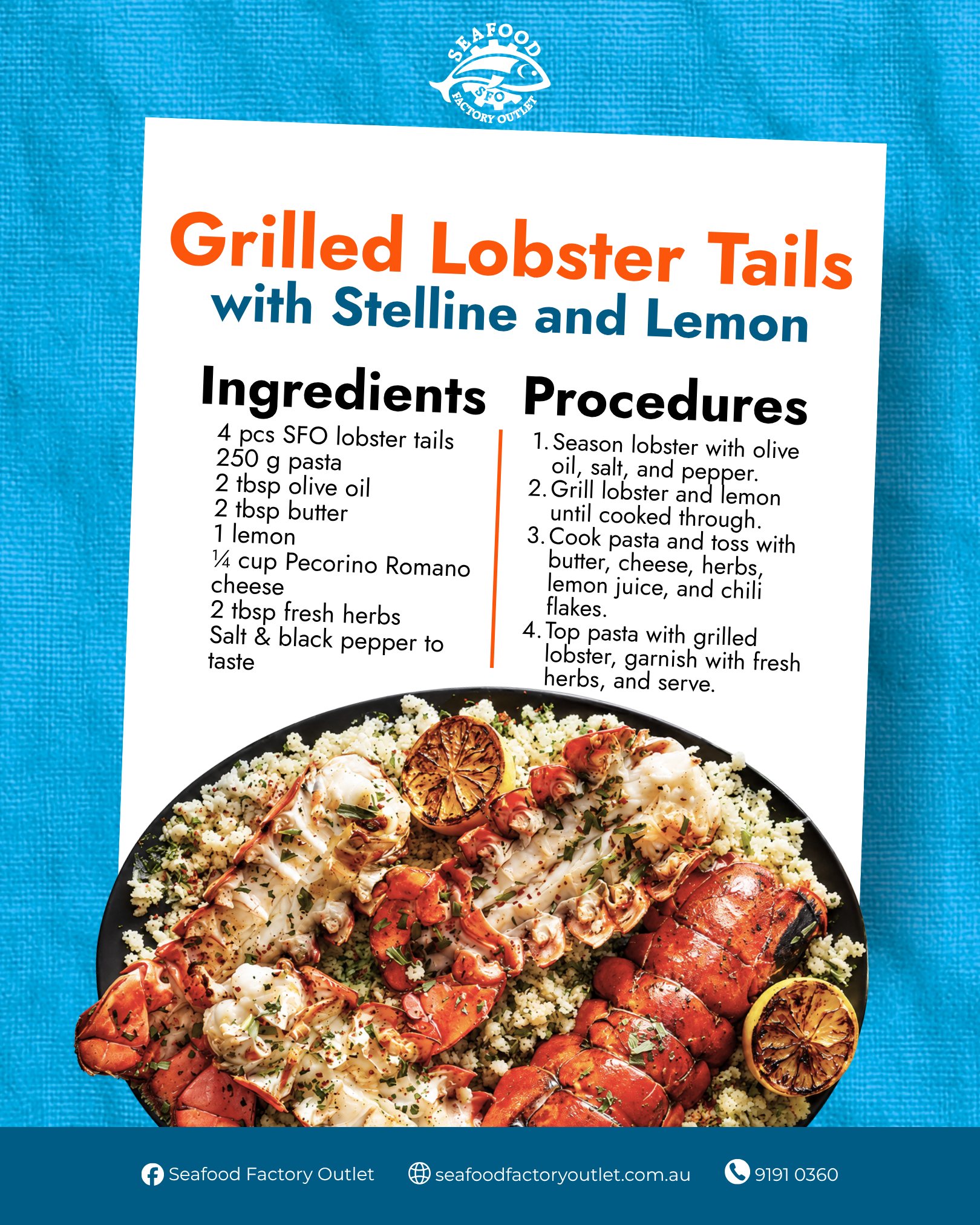 Want to elevate your next dinner? Try these Grilled Lobster Tails with Stelline and Lemon for a meal that is sure to impress. It is simple, flavourful, and easy to put together. Grab your ingredients at Seafood Factory Outlet at 41 Clapham Rd, Regents Park, or order online for a quick pickup today! 

#SeafoodFactoryOutlet #GrilledLobster #EasyDinner #SeafoodLovers #ShopLocal #RegentsPark