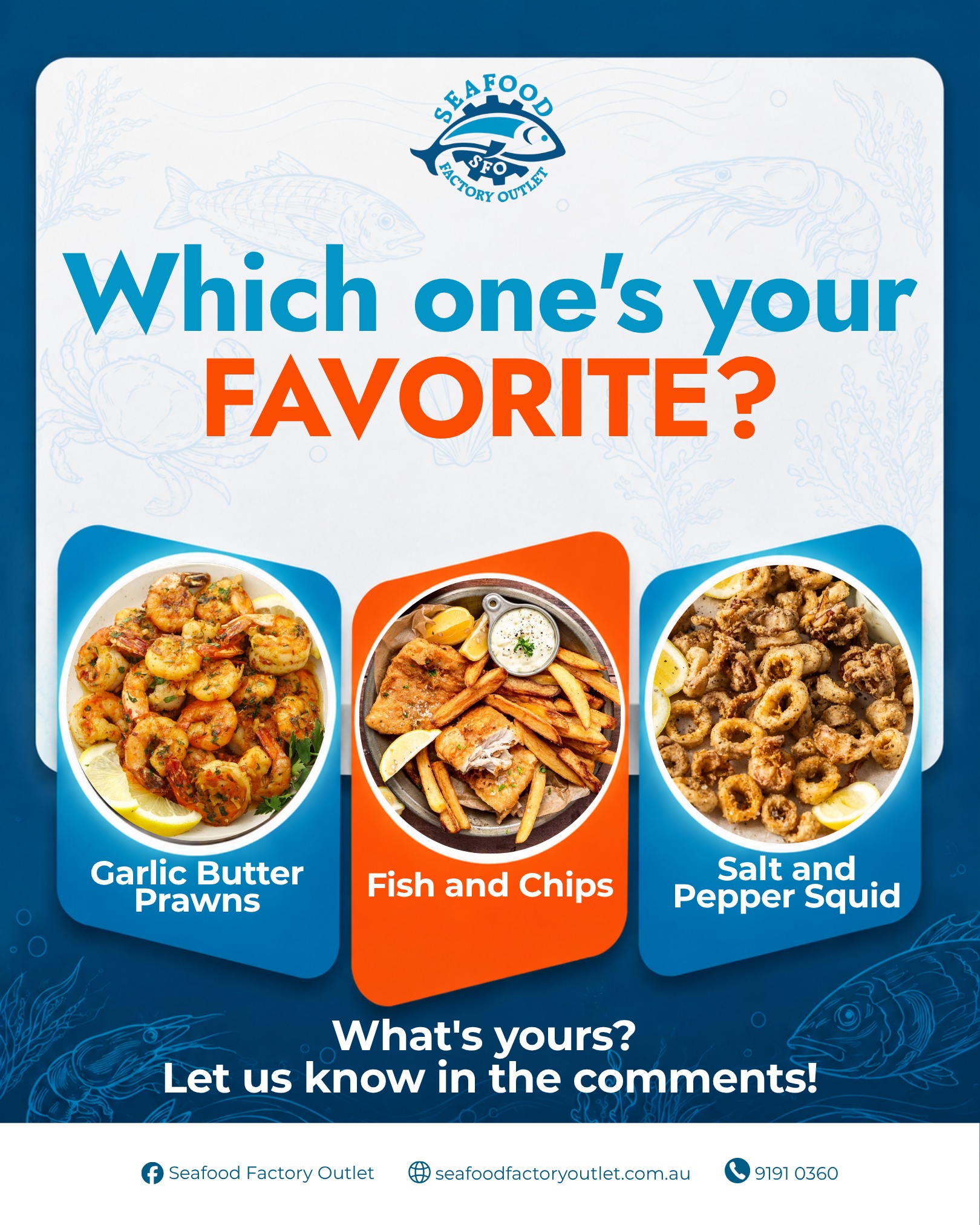 Garlic butter prawns, classic fish and chips, or crispy salt-and-pepper squid? Which one of these delicious options is your absolute favorite? Let us know in the comments, and come grab yours from our shop at 41 Clapham Rd, Regents Park, or order online for a quick pickup today!

#SeafoodFactoryOutlet #GarlicButterPrawns #FishAndChips #SaltAndPepperSquid #ShopLocal #RegentsPark