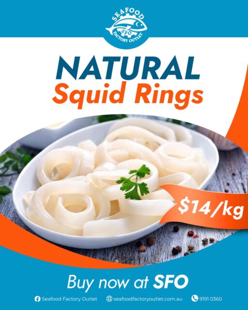 Looking for a simple and delicious snack or dinner addition? These natural squid rings are great for a quick pan fry or a salt-and-pepper-style dish. Grab yours for just $14 per kg from our shop at 41 Clapham Rd, Regents Park, or order online for a quick pickup today!

 #SeafoodFactoryOutlet #SquidRings #EasyCooking #SydneySeafood