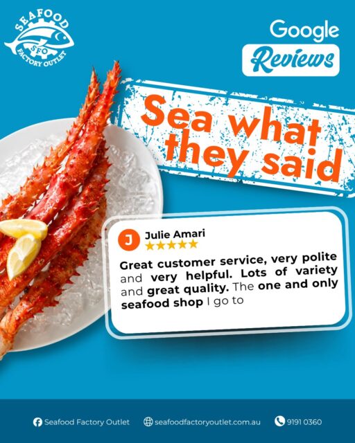 We love hearing from our wonderful community! Come experience our service and variety for yourself at our shop at 41 Clapham Rd, Regents Park, or order online for a quick pickup today!

#SeafoodFactoryOutlet #CustomerReview #SydneySeafood