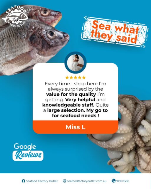 "Every time I shop here, I’m always surprised by the value for the quality I’m getting." Comments like this mean the world to our team! Whether you need advice on what to cook or are looking for a specific item, we are always here to help.

Have you visited us recently? Feel free to leave us a review here on Facebook or Google to let us know how we did! Stop by and see us in 41 Clapham Rd Regents Park, or order online for a quick pickup today!

#SeafoodFactoryOutlet #GoogleReviews #CustomerLove #RegentsPark #SydneySeafood