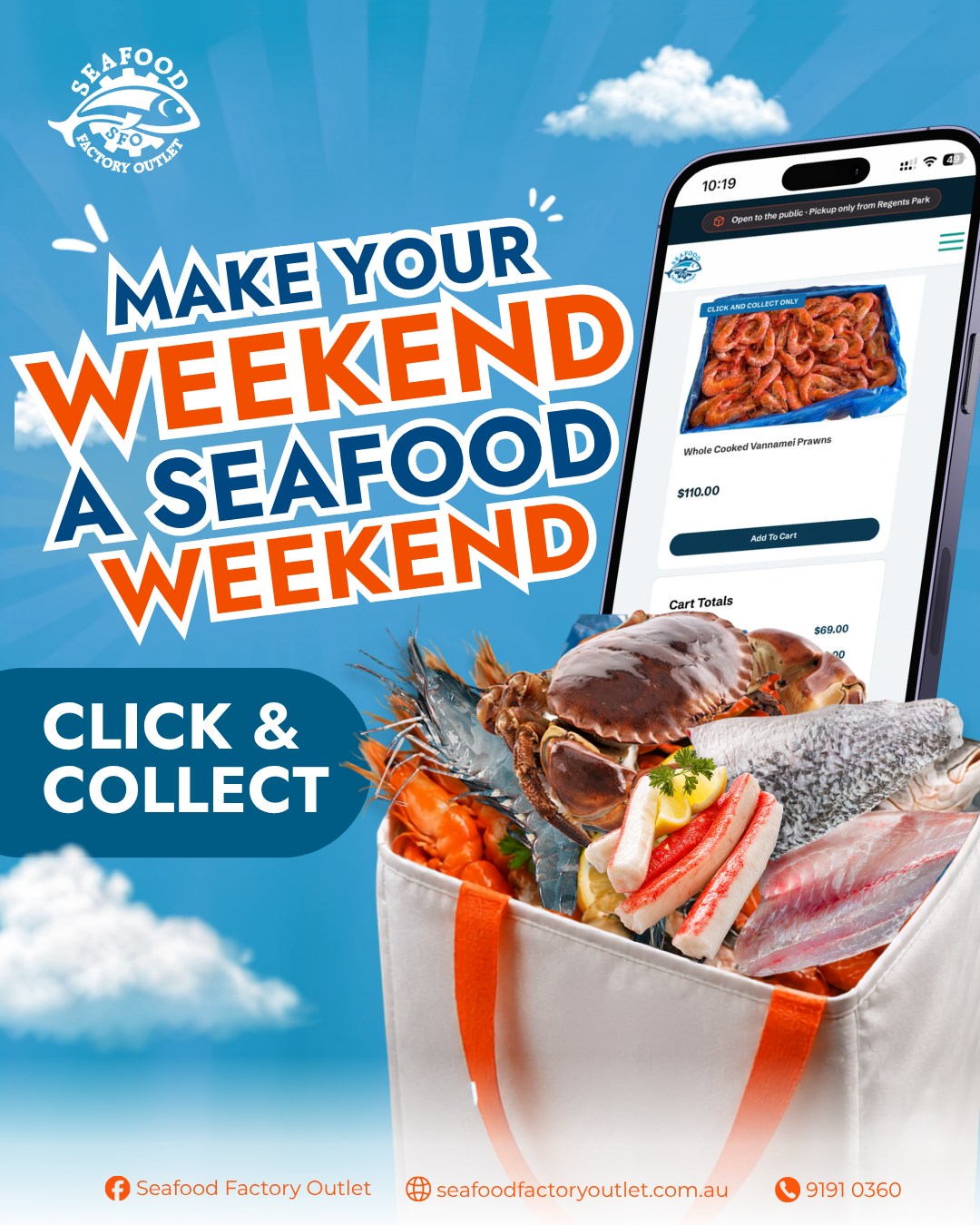 Make your weekend a seafood weekend. Order online and Click and Collect your favourites, ready when you are.

Click and collect in-store at 41 Clapham Rd, Regents Park, New South Wales.

#SeafoodFactoryOutlet #SeafoodWeekend #ClickAndCollect #RegentsPark #SydneySeafood